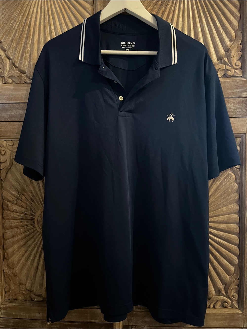 Brooks Brothers Navy Polo with Contrast-Striped Collar